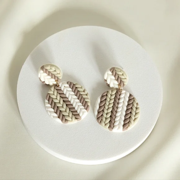 Olive Knit Earrings - Picture 2 of 6